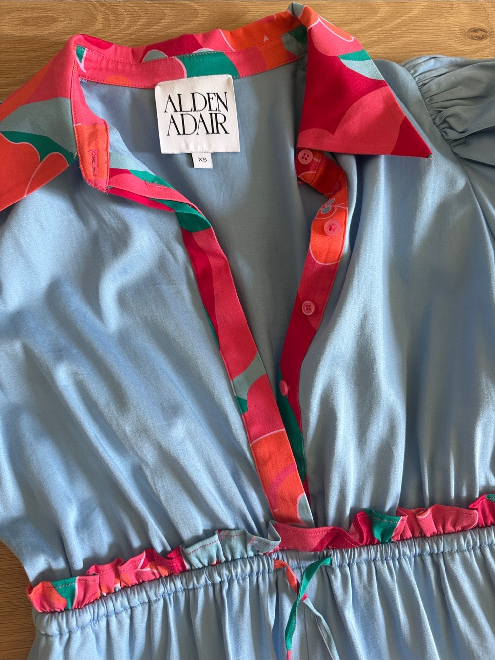 aden + anais Light Blue Cotton Dress with Hot Pink Accents - Picture 2 of 3